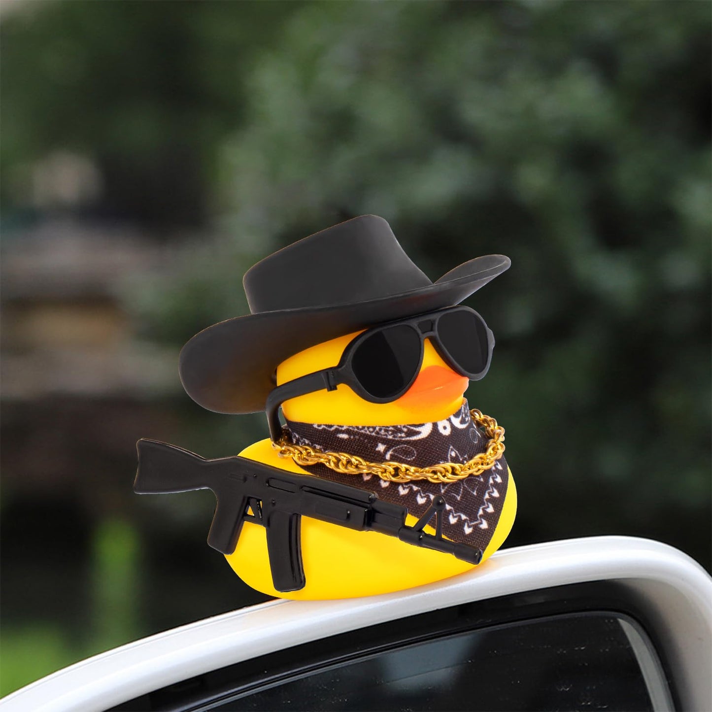 wonuu Black Cool Rubber Duck Car Ornament AK47 Edition Dashboard Duck Car Accessory