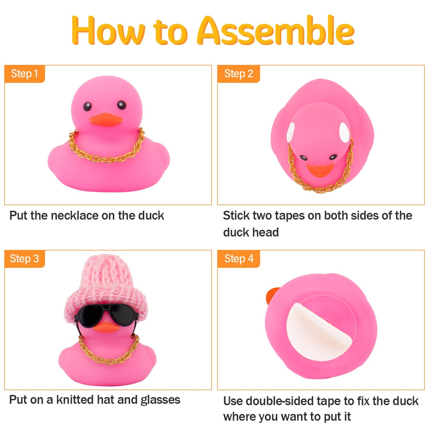 wonuu Car Dashboard Colorful Rubber Ducks – Christmas Knit Hat Car Ornament with Glasses & Necklace
