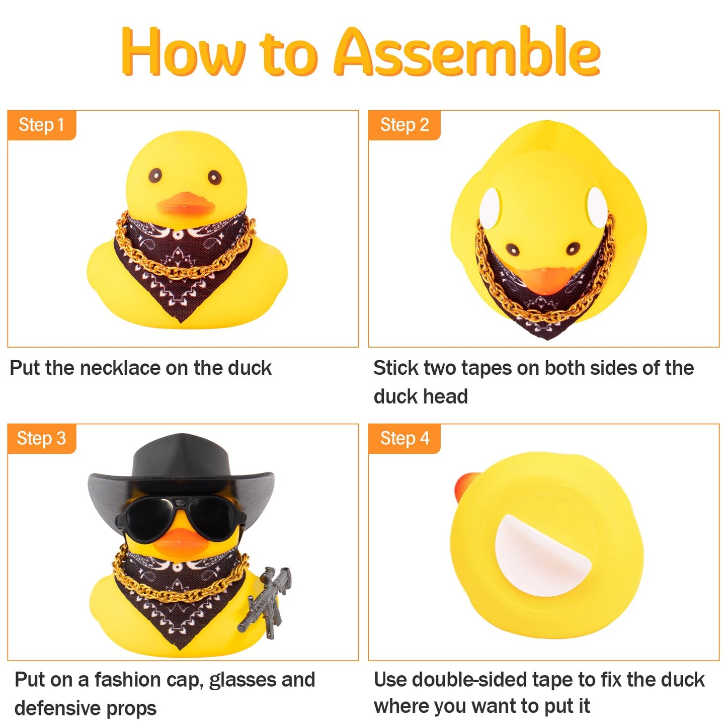 wonuu Black Cool Rubber Duck Car Ornament – Dashboard Decoration with Cowboy Hat and Sunglasses