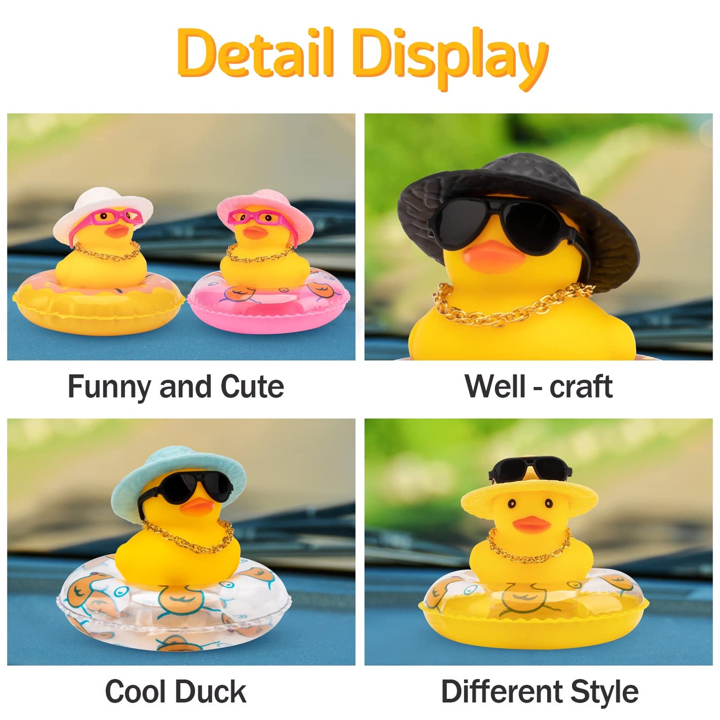 Wonuu Car Rubber Duck Dashboard Decoration – Yellow Duck with Hat, Sunglasses