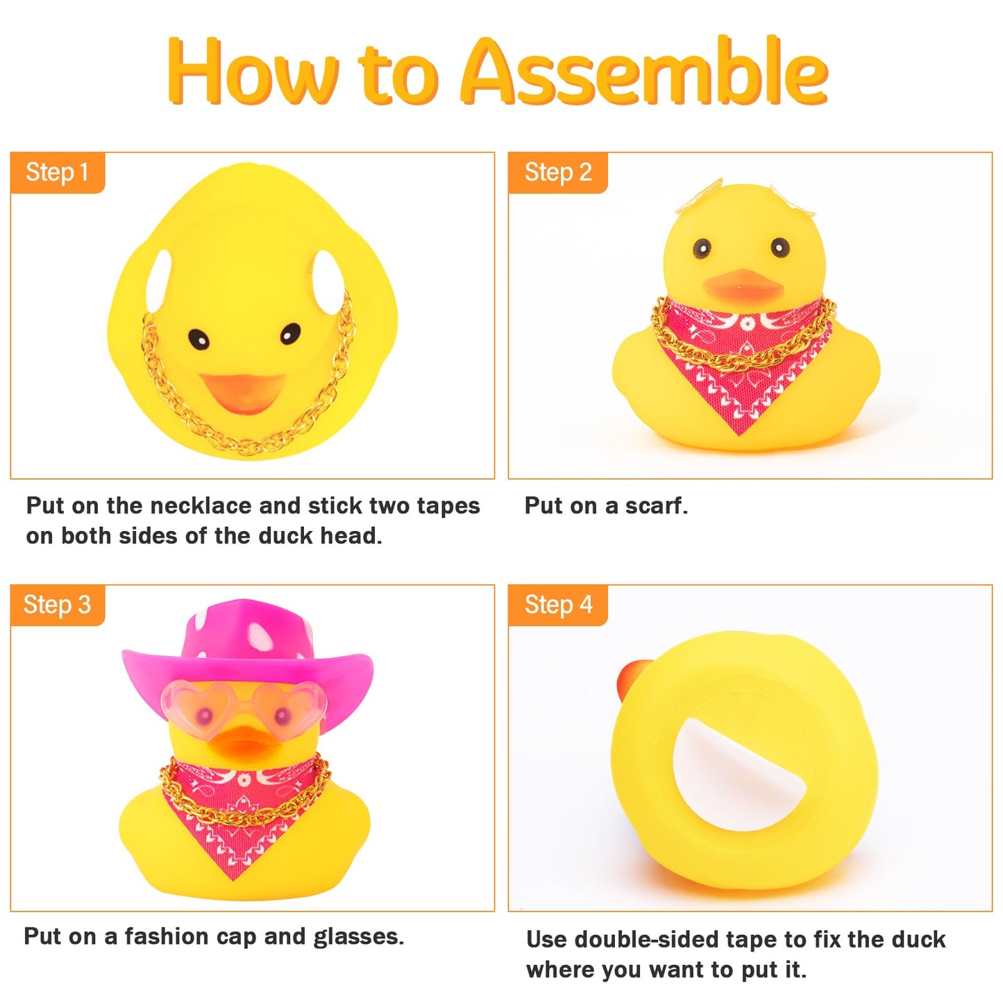 wonuu Car Rubber Cowboy Duck – Yellow Dashboard Decor with Cowboy Hat, Pink Sunglasses & Necklace