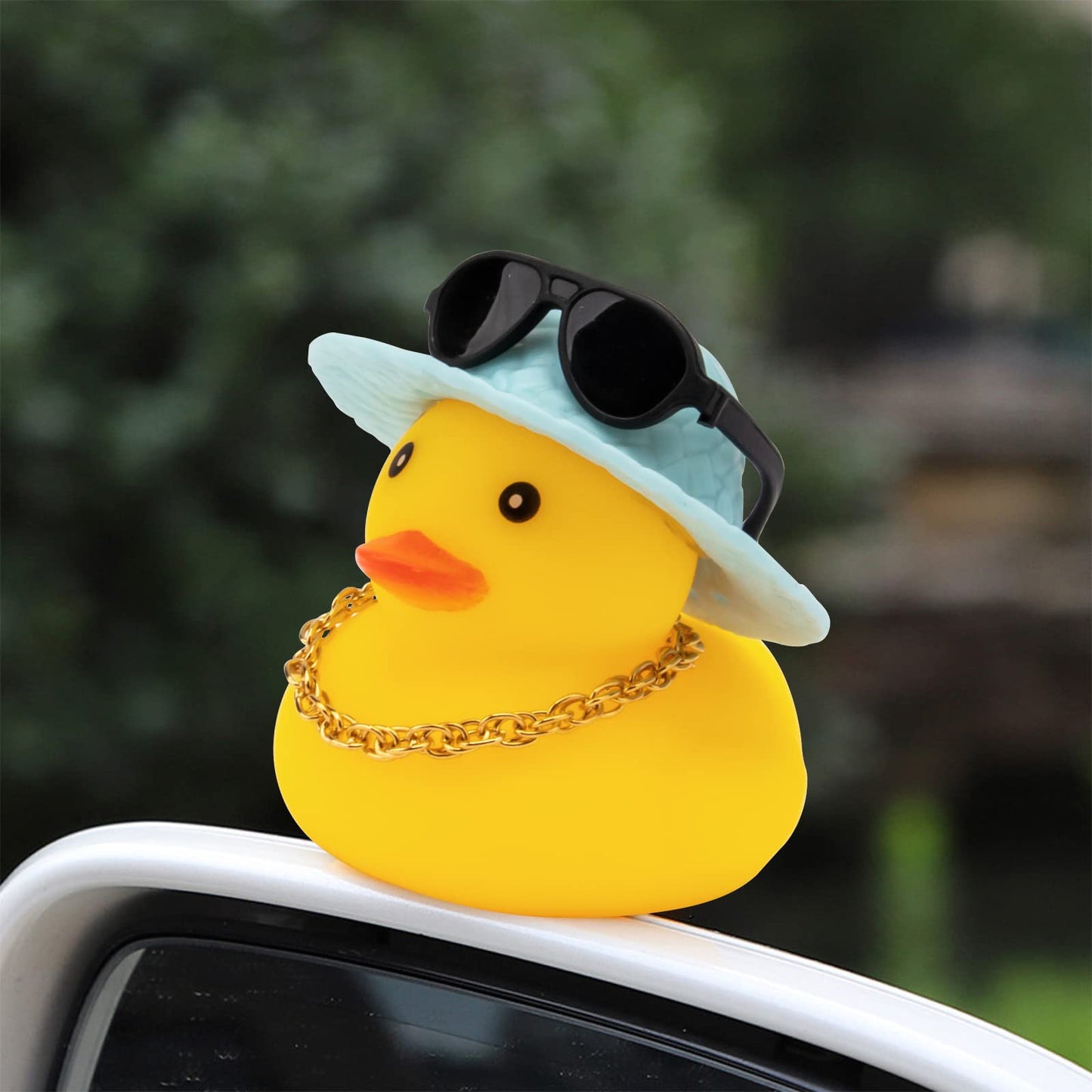 Wonuu Car Rubber Duck Dashboard Decoration – Yellow Duck with Hat, Sunglasses