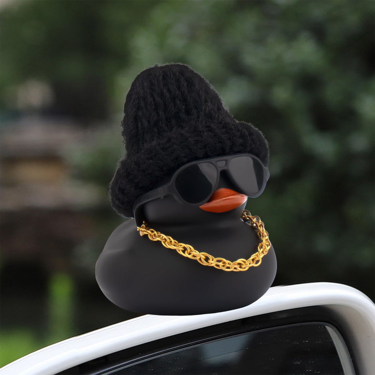 wonuu Car Dashboard Colorful Rubber Ducks – Christmas Knit Hat Car Ornament with Glasses & Necklace