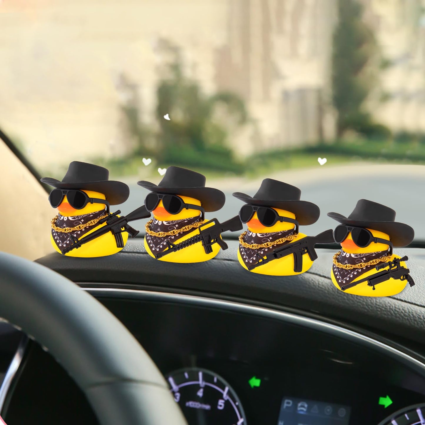 wonuu Black Cool Rubber Duck Car Ornament AK47 Edition Dashboard Duck Car Accessory