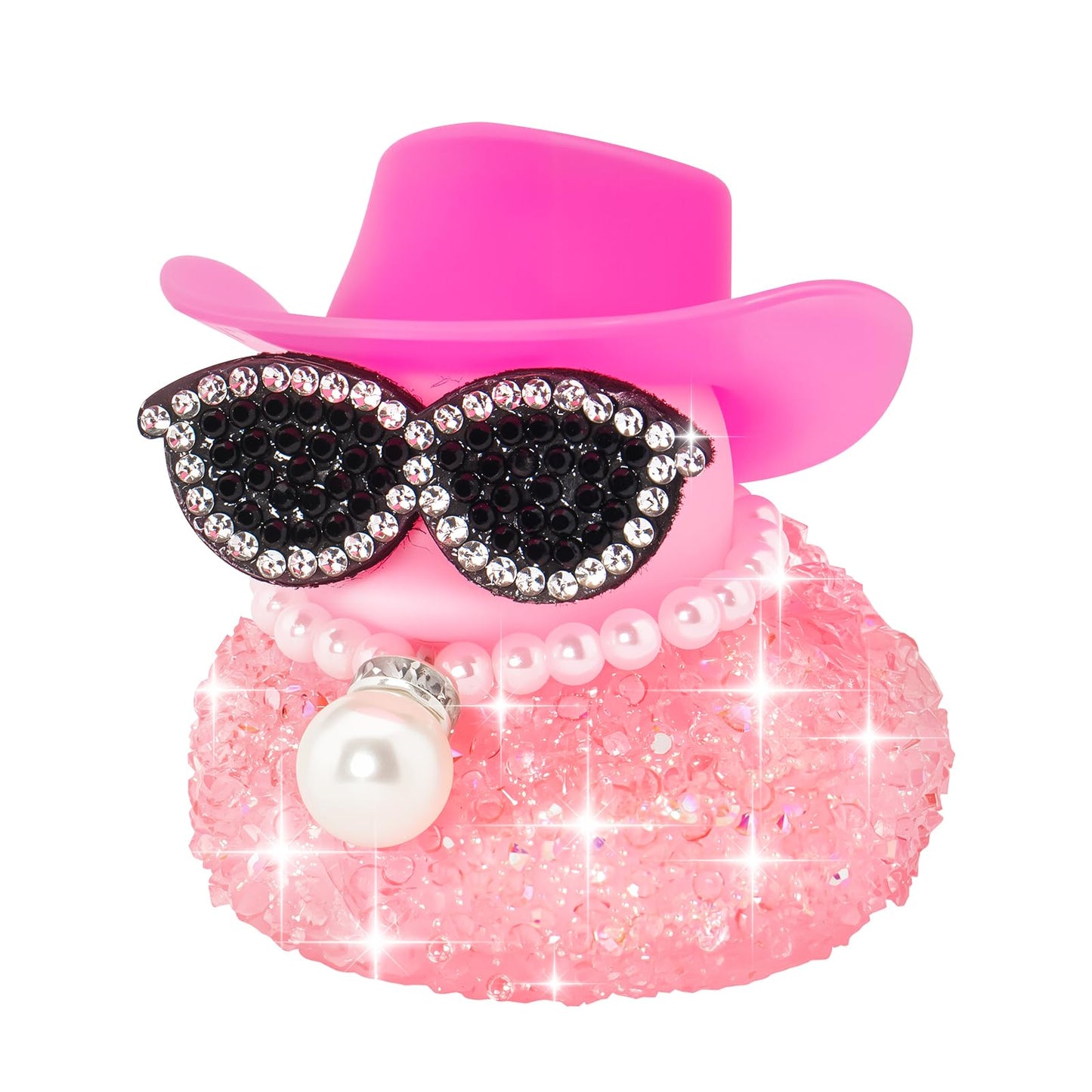 Wonuu Pink Diamond Rubber Duck Car Ornament – Fun Dashboard Decor with Squeak