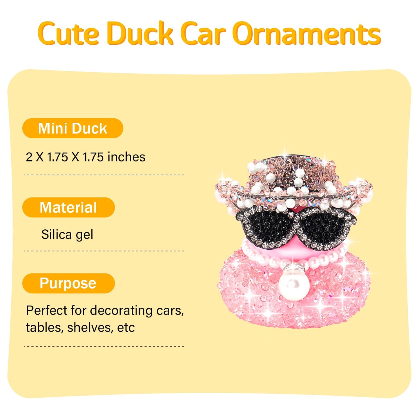 Wonuu Pink Diamond Rubber Duck Car Ornament — Dashboard Decor for Cool Car Accessories