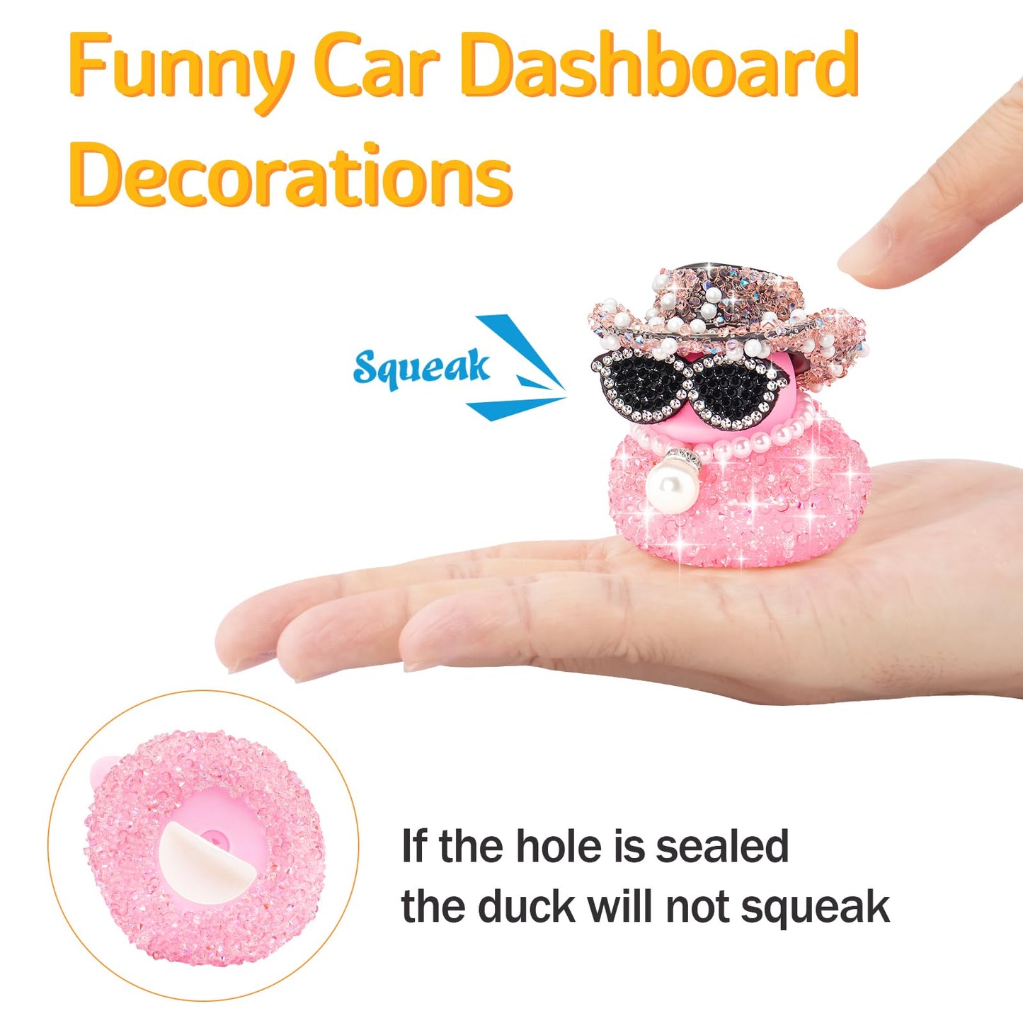 Wonuu Pink Diamond Rubber Duck Car Ornament — Dashboard Decor for Cool Car Accessories