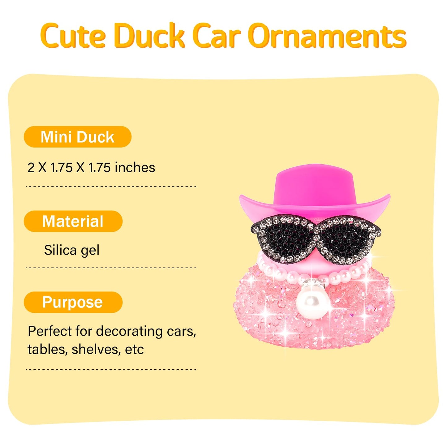 Wonuu Pink Diamond Rubber Duck Car Ornament – Fun Dashboard Decor with Squeak