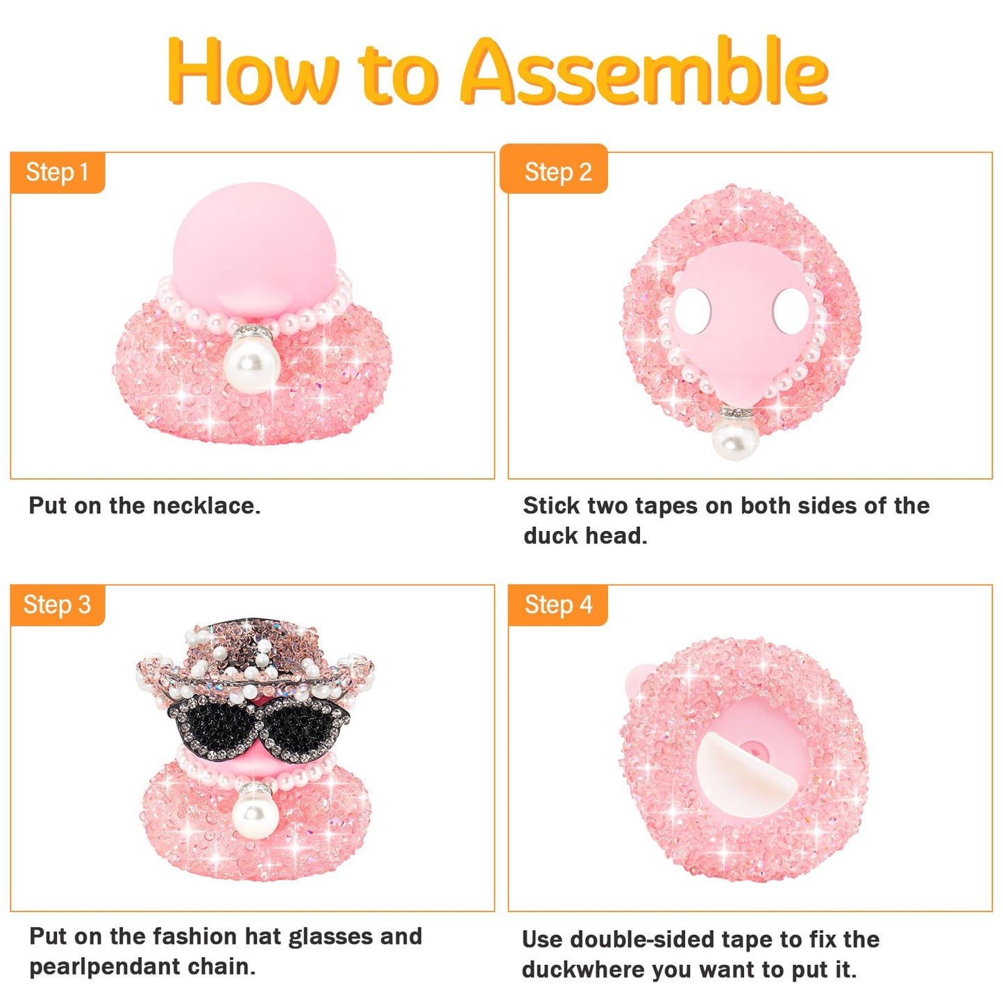 Wonuu Pink Diamond Rubber Duck Car Ornament — Dashboard Decor for Cool Car Accessories