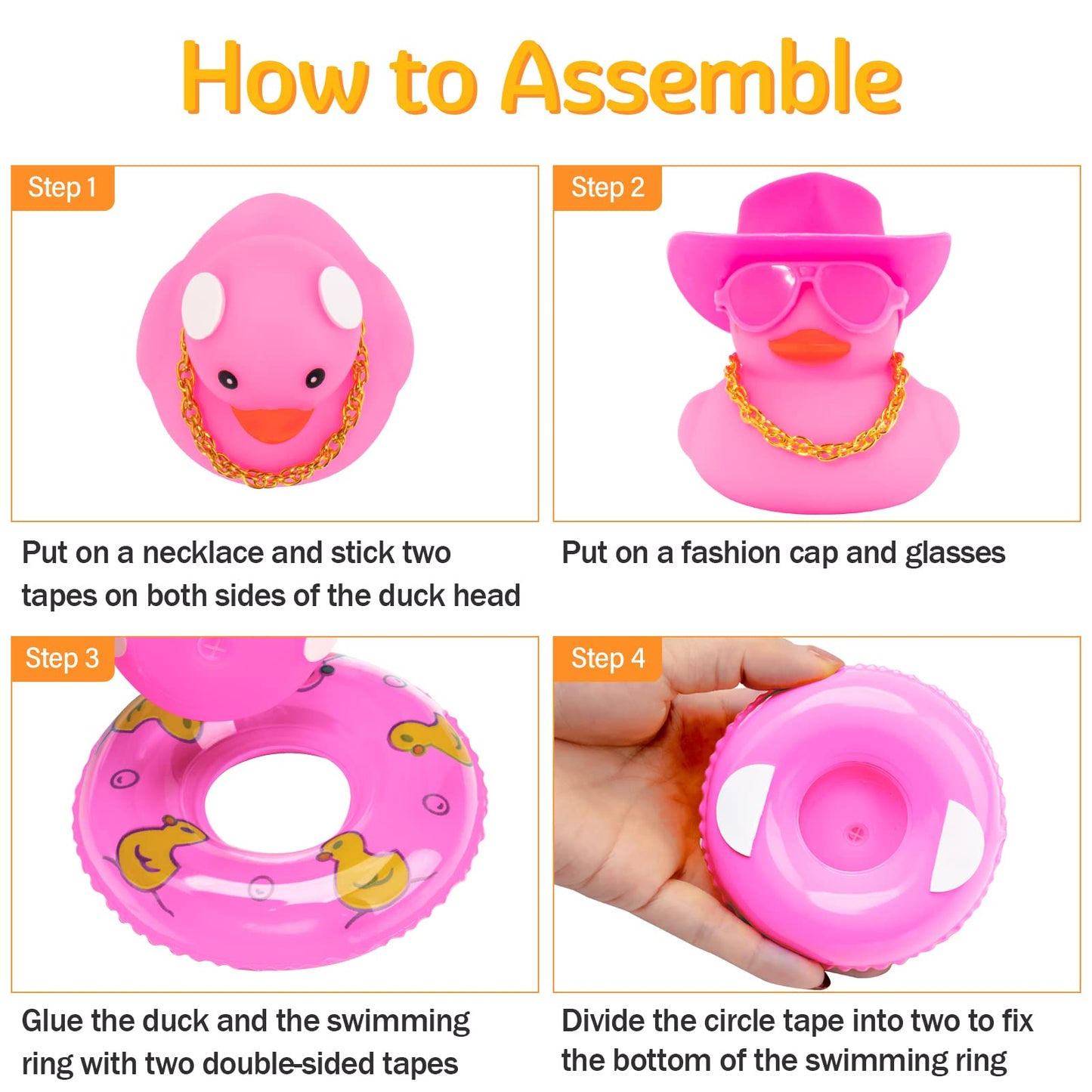 wonuu Pink Rubber Duck with Heart Sunglasses & Pink Cowboy Hat – Fun Car Decor & Gift
