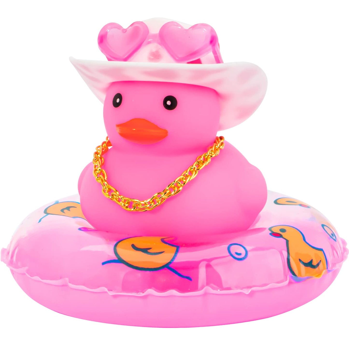 wonuu Pink Rubber Duck with Heart Sunglasses & Pink Cowboy Hat – Fun Car Decor & Gift