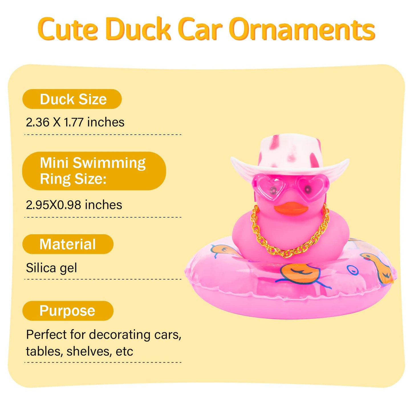 wonuu Pink Rubber Duck with Heart Sunglasses & Pink Cowboy Hat – Fun Car Decor & Gift