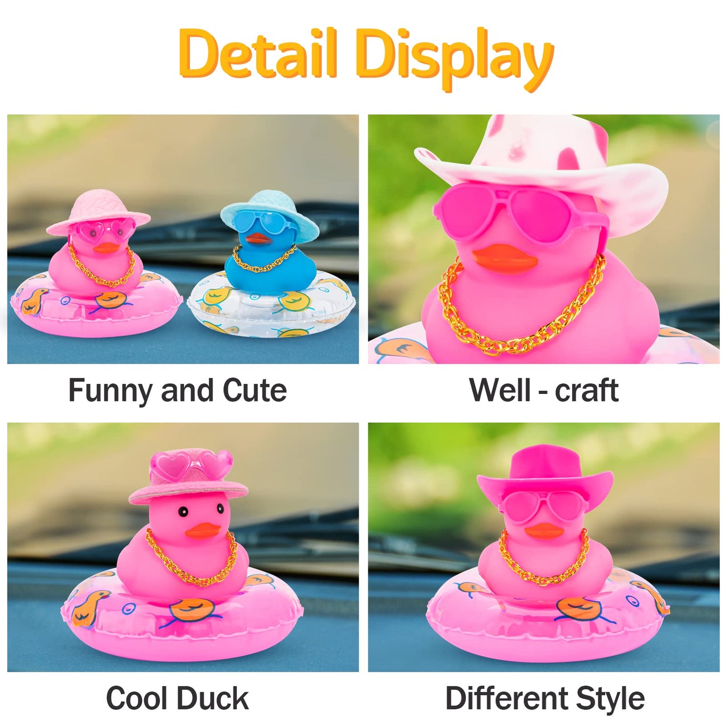 wonuu Pink Rubber Duck with Heart Sunglasses & Pink Cowboy Hat – Fun Car Decor & Gift