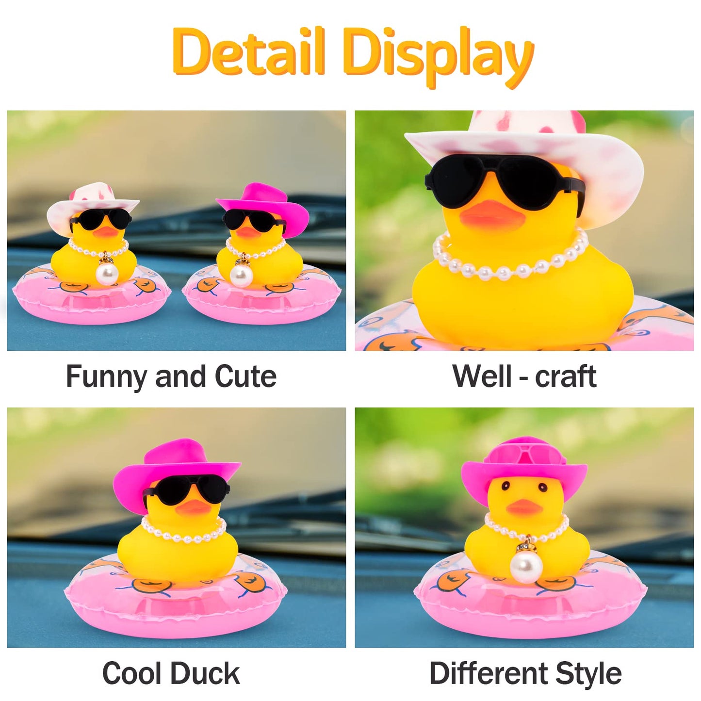 Wonuu Car Rubber Duck with Sun Hat and Sunglasses – Dashboard Decor