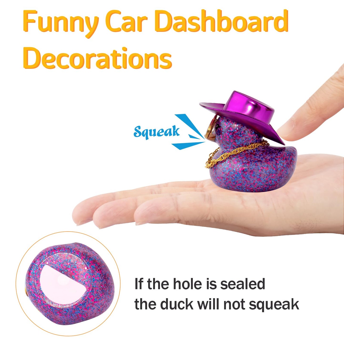 Wonuu Car Rubber Duck – Laser Cowboy Hat, Diamond Glasses & Necklace Dashboard Ornament
