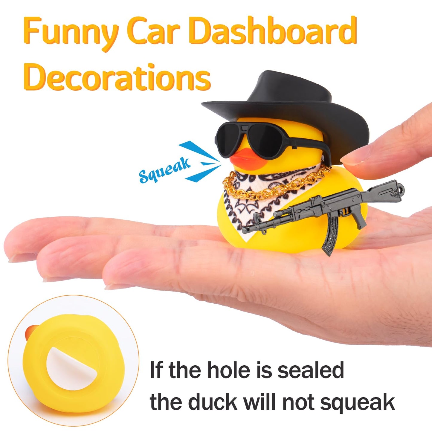 wonuu Black Cool Rubber Duck Car Ornament – Dashboard Decoration with Cowboy Hat and Sunglasses