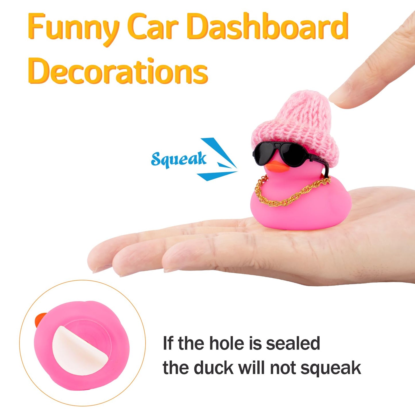 wonuu Car Dashboard Colorful Rubber Ducks – Christmas Knit Hat Car Ornament with Glasses & Necklace