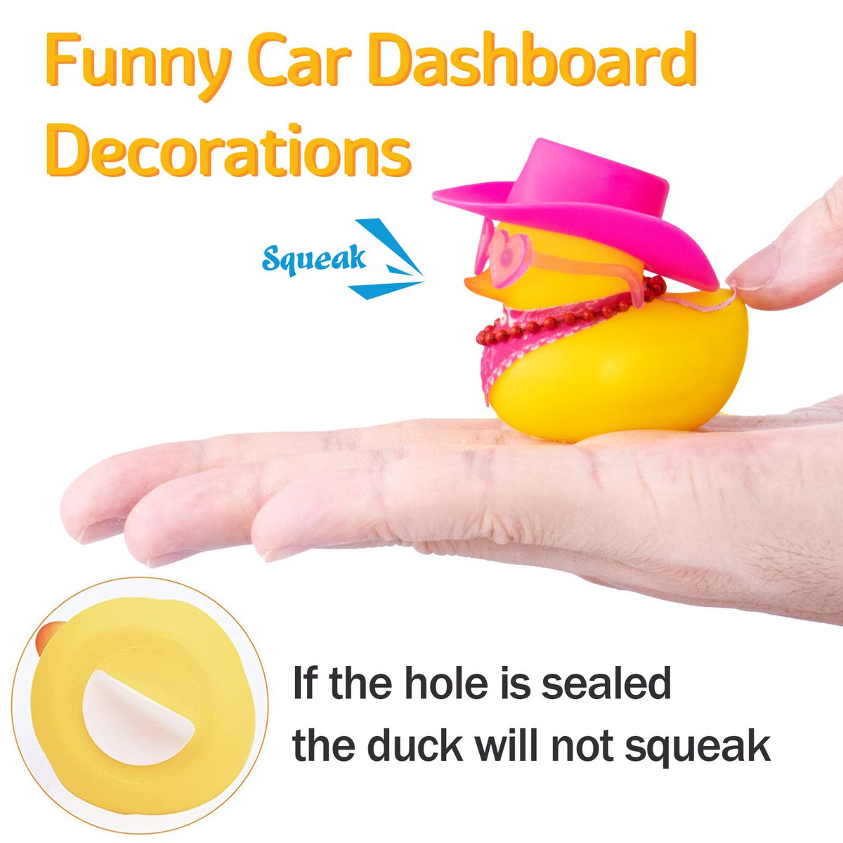 wonuu Car Rubber Cowboy Duck – Yellow Dashboard Decor with Cowboy Hat, Pink Sunglasses & Necklace