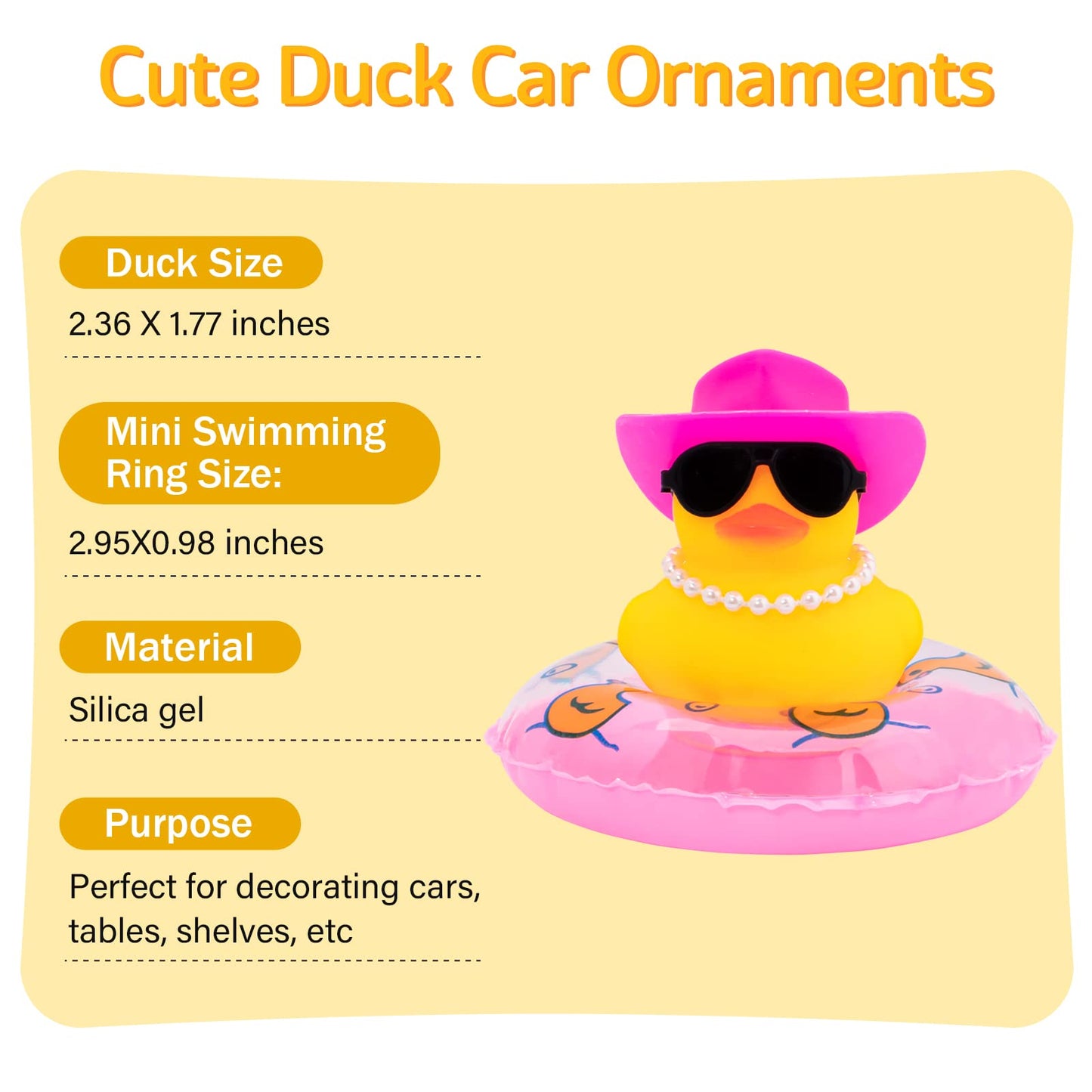 Wonuu Car Rubber Duck with Sun Hat and Sunglasses – Dashboard Decor