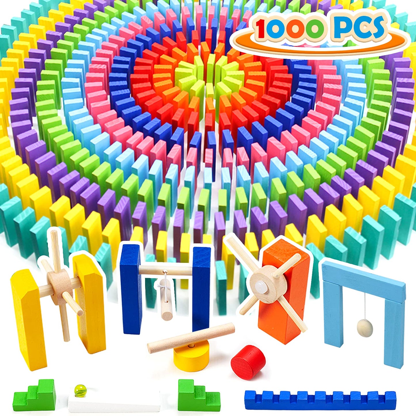 WOOD CITY 1000-Piece Dominoes Set with Extra 20 Blocks – Colorful Wooden Dominoes
