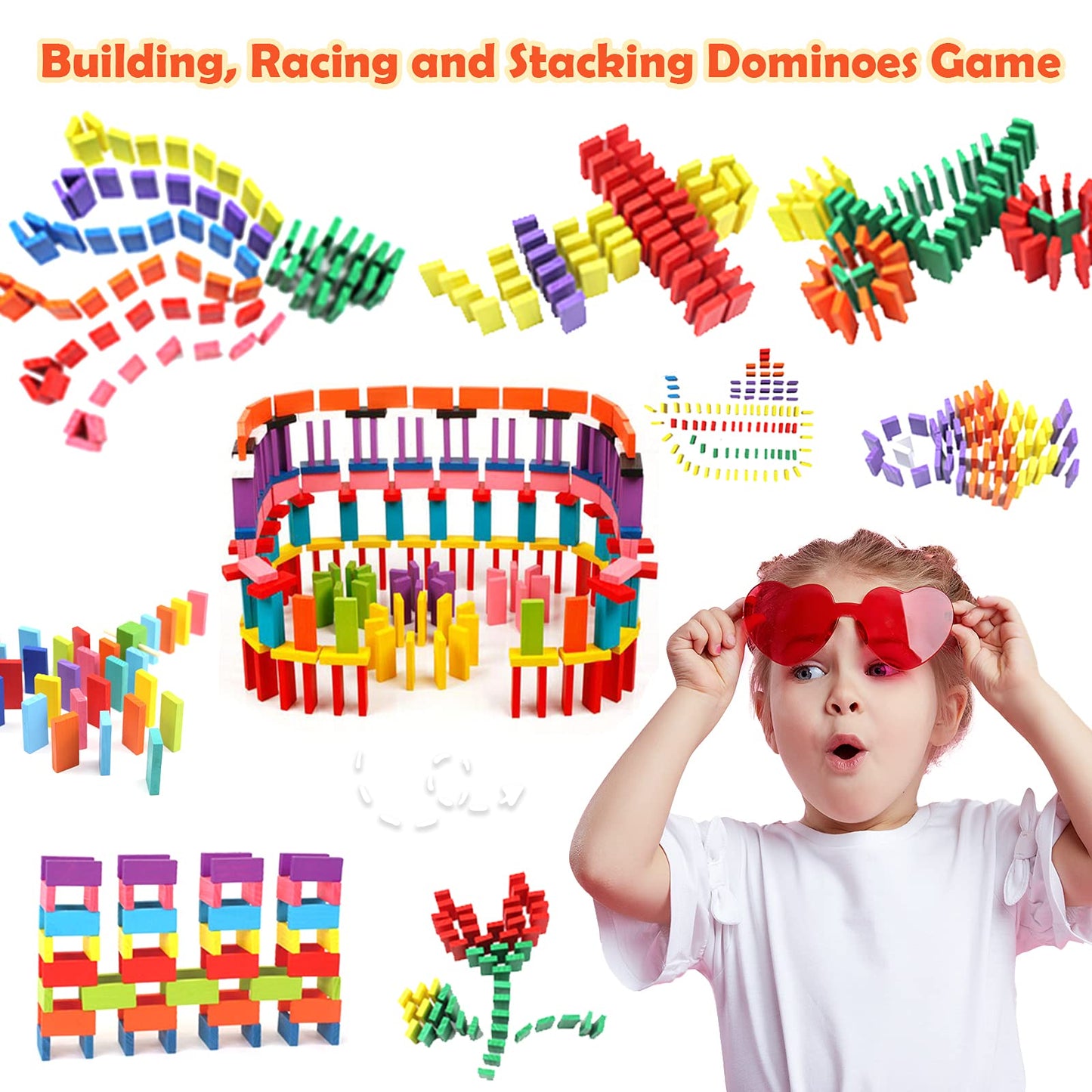 WOOD CITY 1000-Piece Dominoes Set with Extra 20 Blocks – Colorful Wooden Dominoes