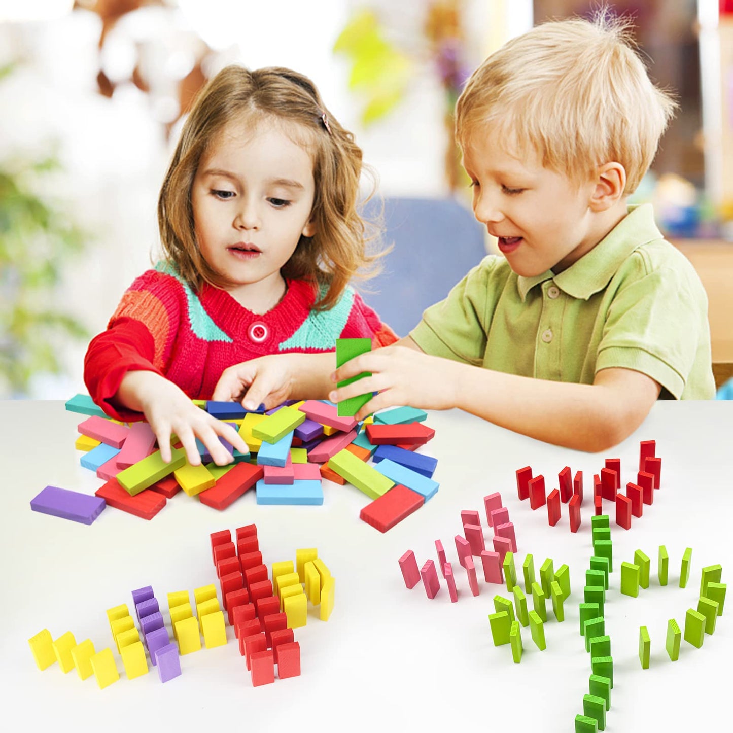 WOOD CITY 1000-Piece Dominoes Set with Extra 20 Blocks – Colorful Wooden Dominoes