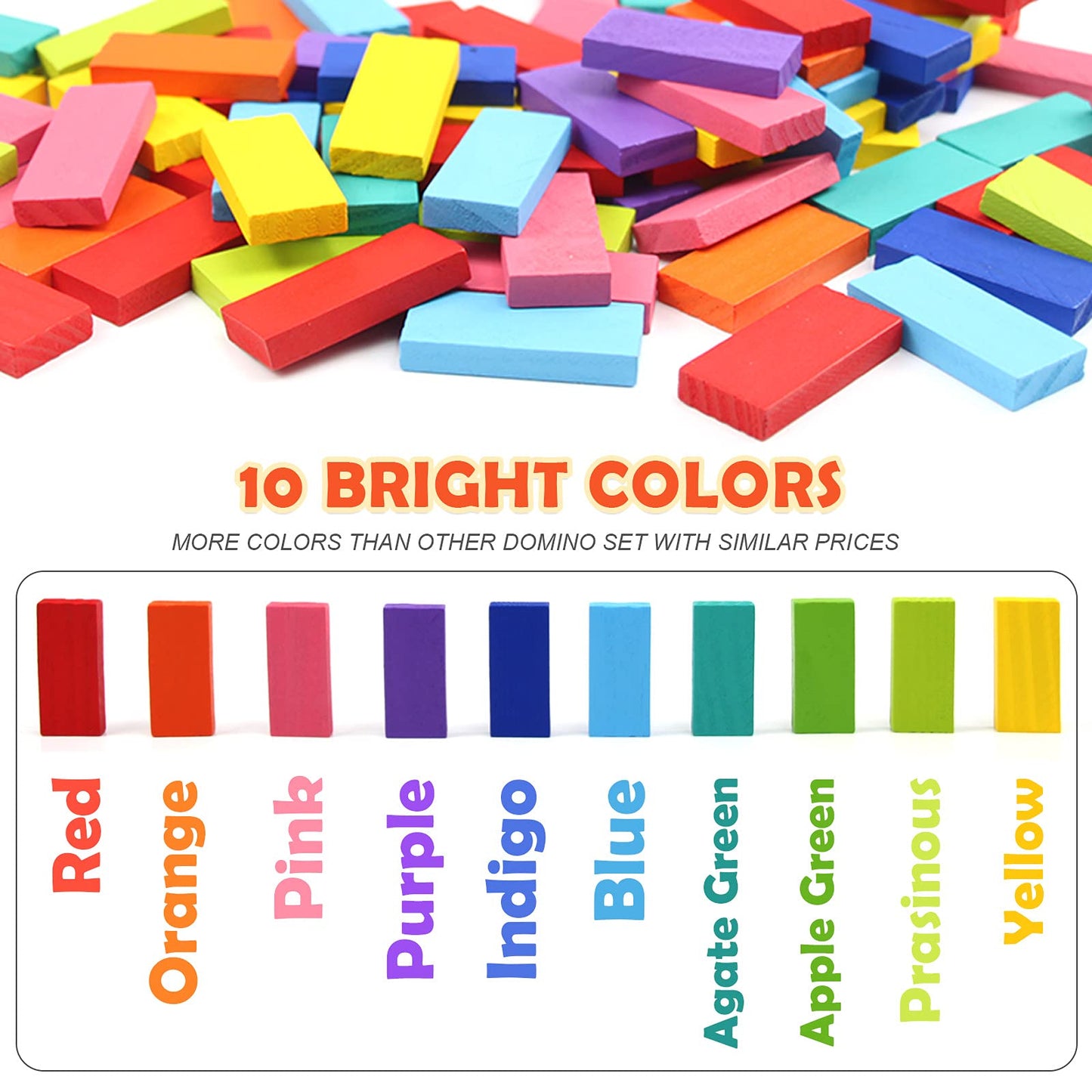 WOOD CITY 1000-Piece Dominoes Set with Extra 20 Blocks – Colorful Wooden Dominoes