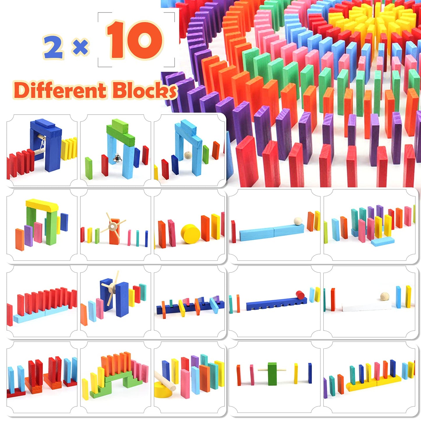 WOOD CITY 1000-Piece Dominoes Set with Extra 20 Blocks – Colorful Wooden Dominoes