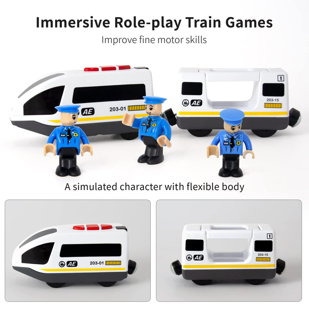 WOOD CITY Battery Operated Train for Wooden Track – Powerful Locomotive, Lights,Compatible with Thomas & Brio