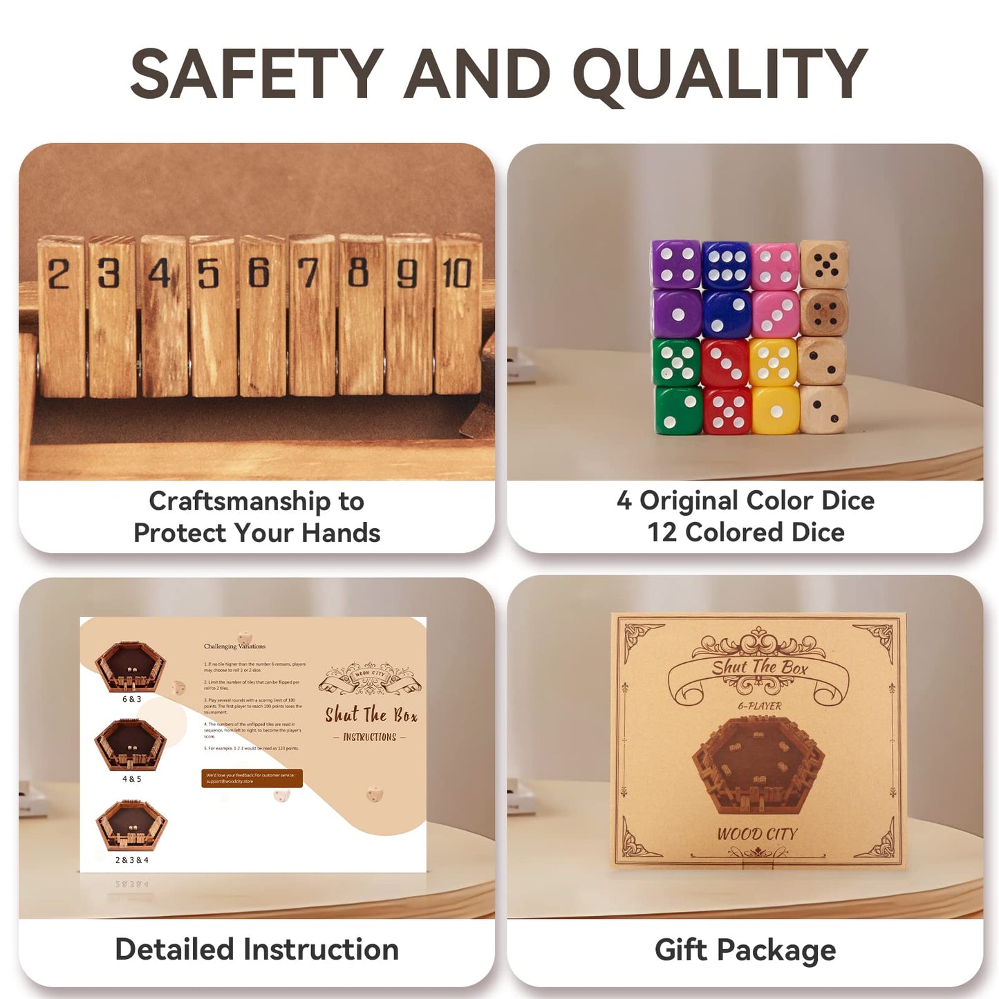 WOOD CITY Shut The Box Game – Wooden Dice Strategy for 6 Players
