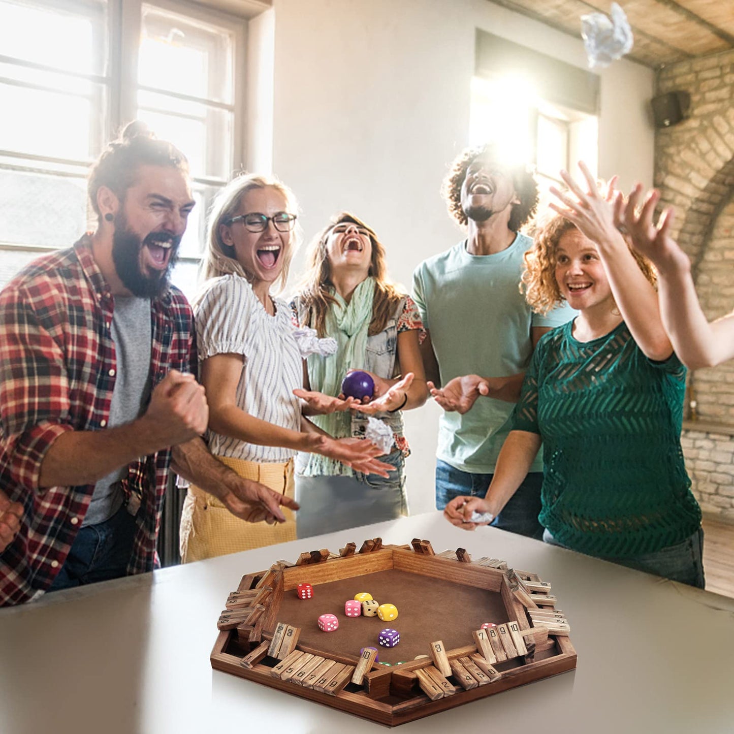 WOOD CITY Shut The Box Game – Wooden Dice Strategy for 6 Players