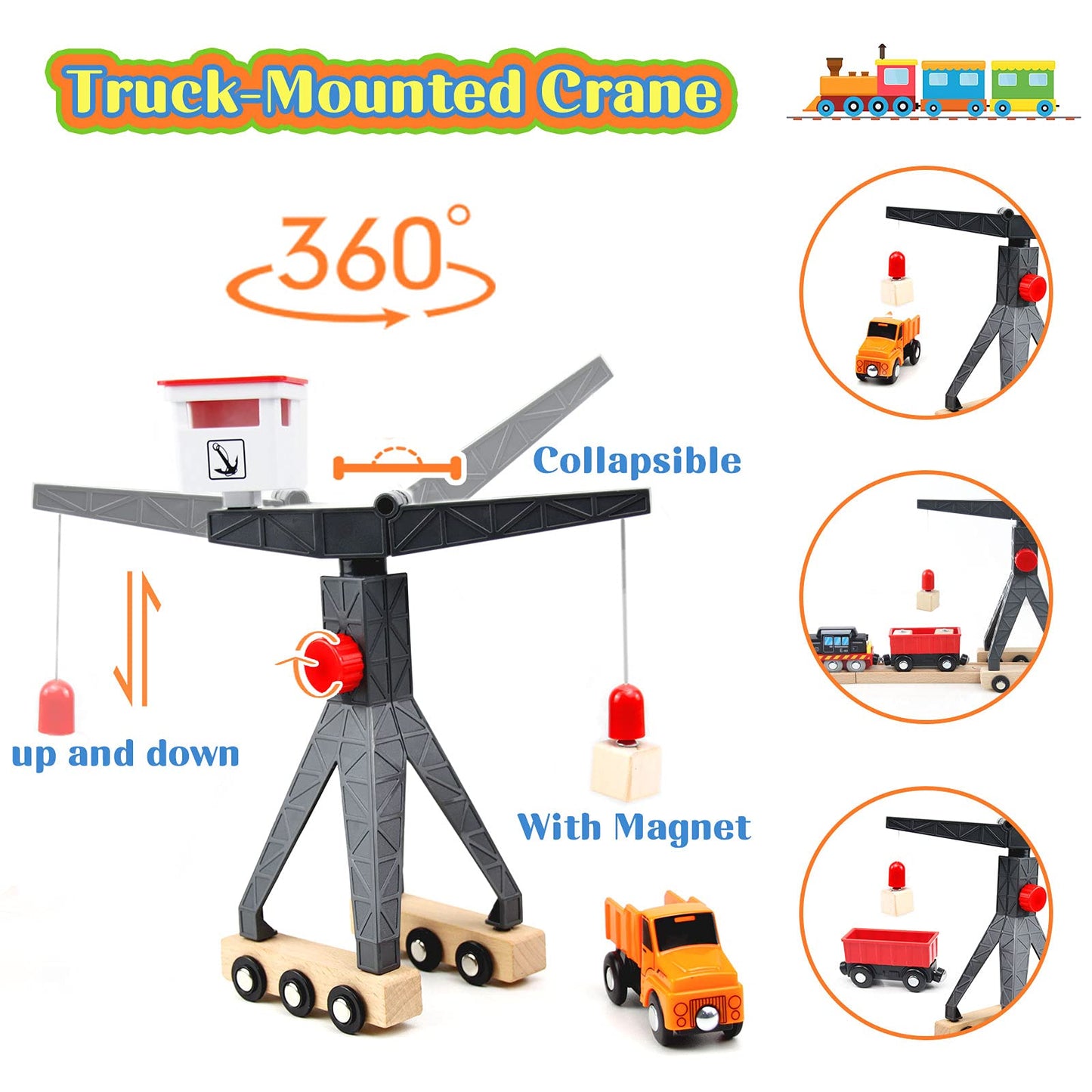 WOOD CITY 56-Piece Deluxe Wooden Train Set – Cargo Theme with Tower Crane & Suspension Bridge