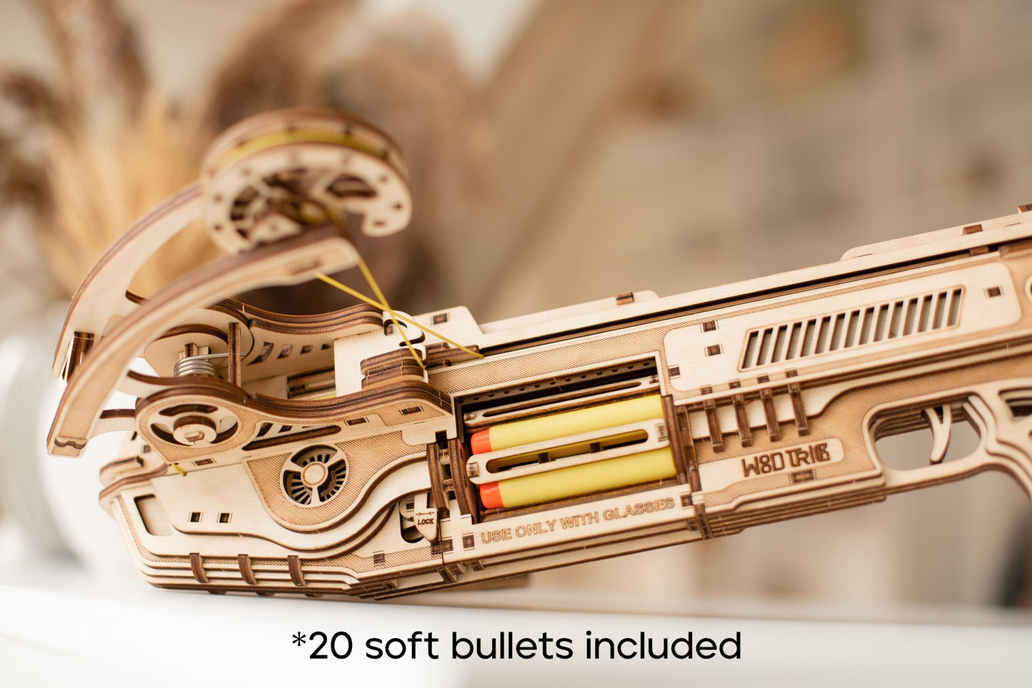 Wood Trick Bullet Boltcaster Crossbow — 3D Wooden Puzzle Kit for Adults, Shoots 32 ft