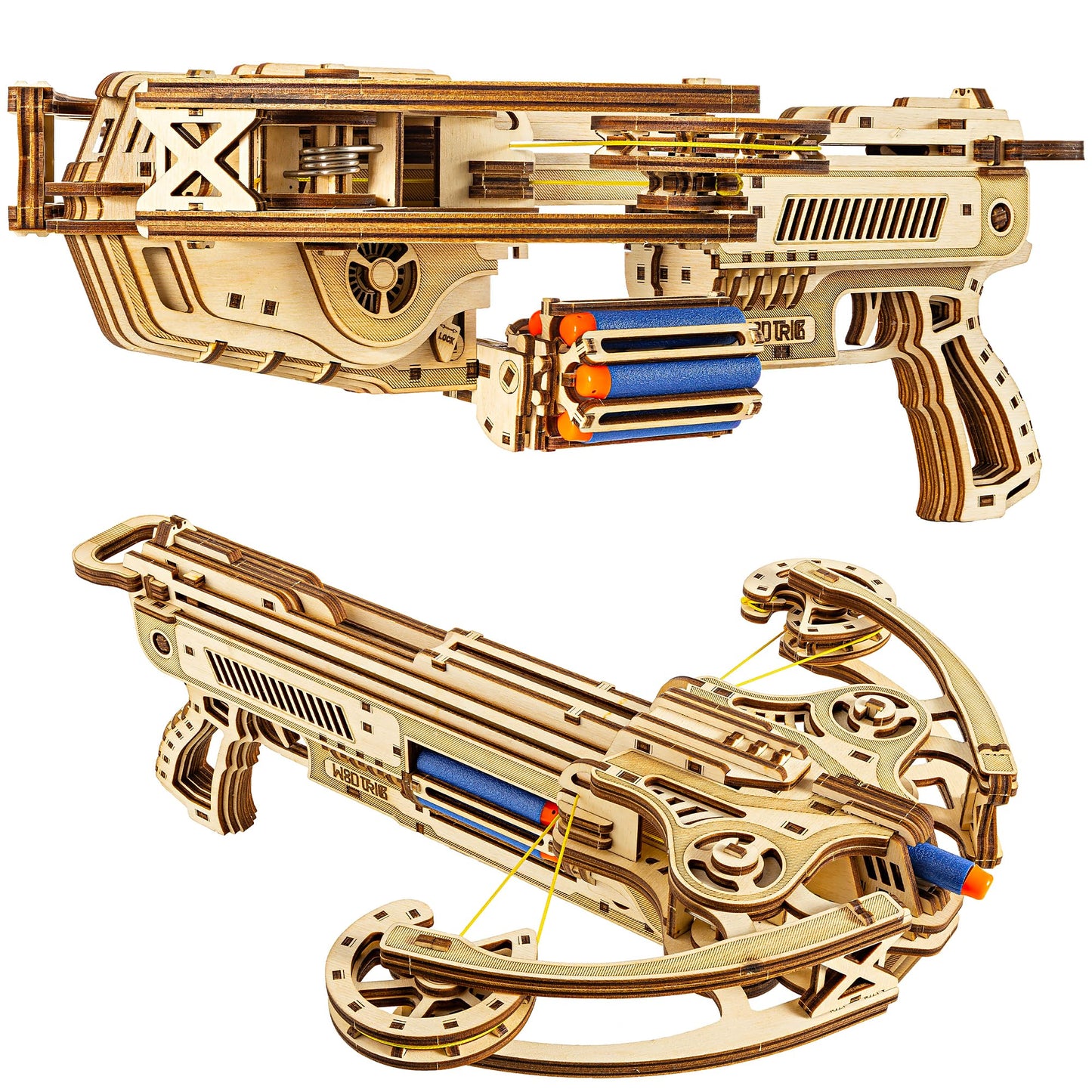 Wood Trick Bullet Boltcaster Crossbow — 3D Wooden Puzzle Kit for Adults, Shoots 32 ft