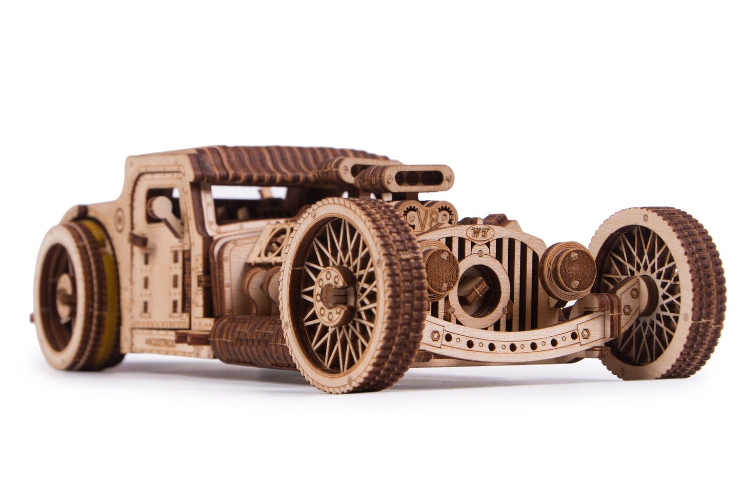 Wood Trick Hot Rod Wooden Model Kit – 260 Pieces, V8 Engine Motion | DIY Mechanical Puzzle for Adults