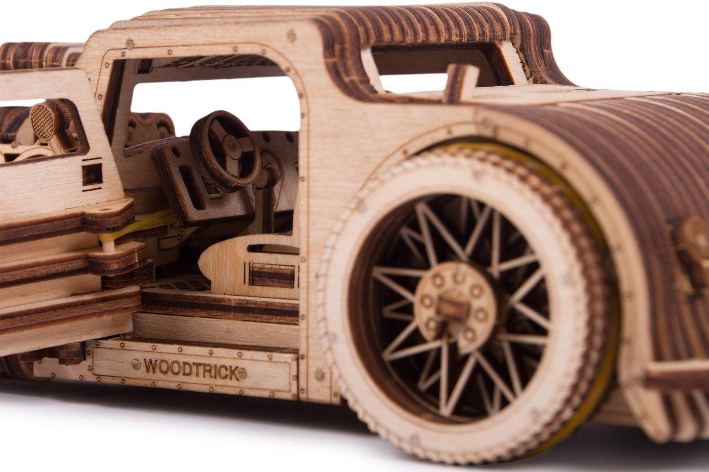 Wood Trick Hot Rod Wooden Model Kit – 260 Pieces, V8 Engine Motion | DIY Mechanical Puzzle for Adults