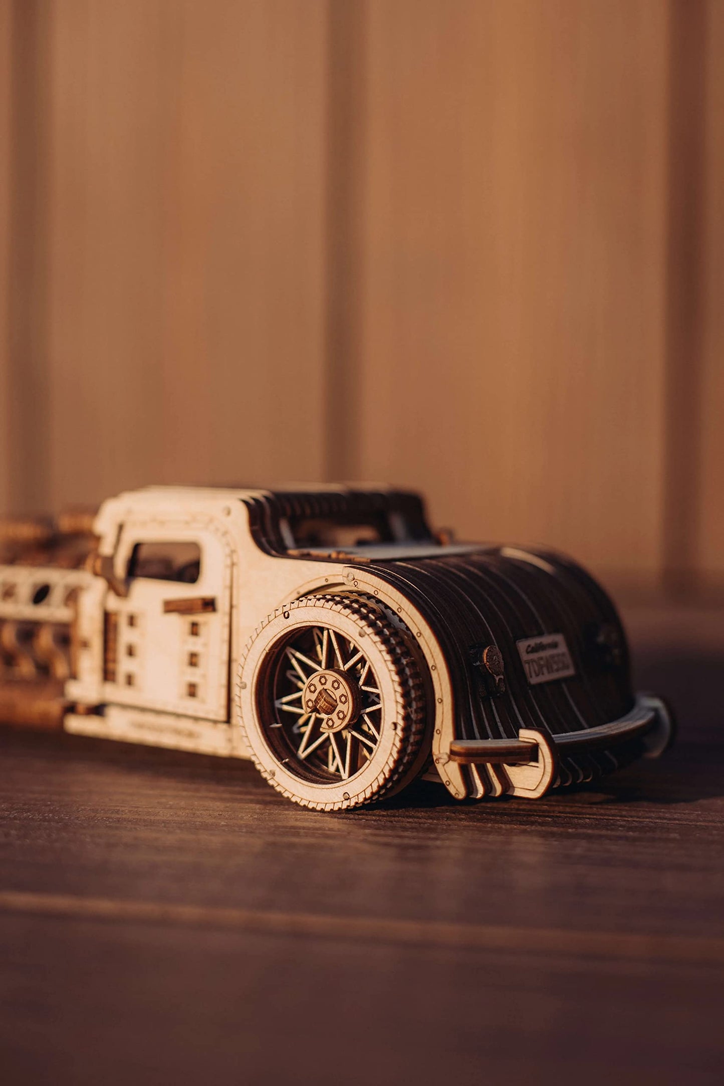 Wood Trick Hot Rod Wooden Model Kit – 260 Pieces, V8 Engine Motion | DIY Mechanical Puzzle for Adults