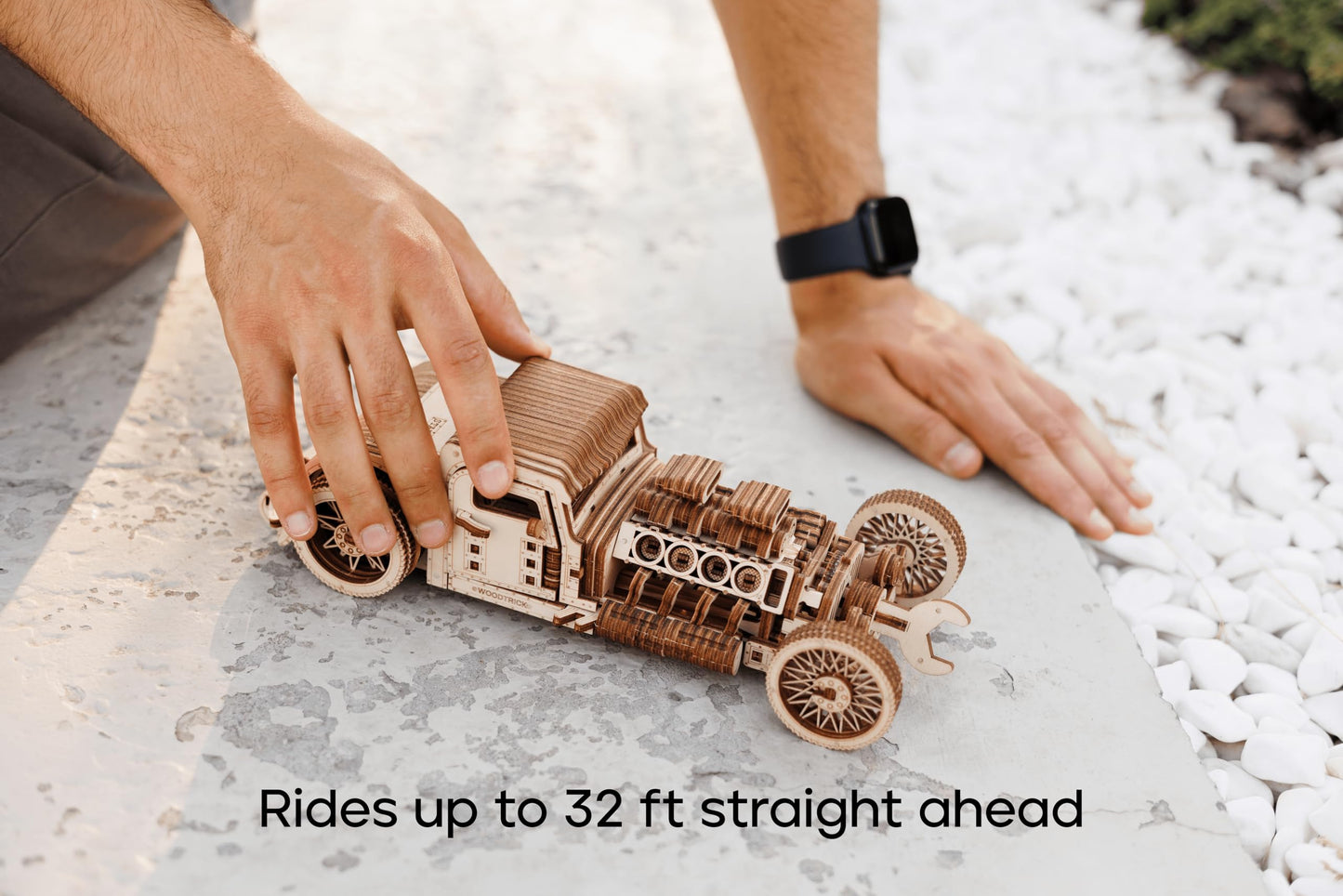 Wood Trick Hot Rod Wooden Model Kit – 260 Pieces, V8 Engine Motion | DIY Mechanical Puzzle for Adults