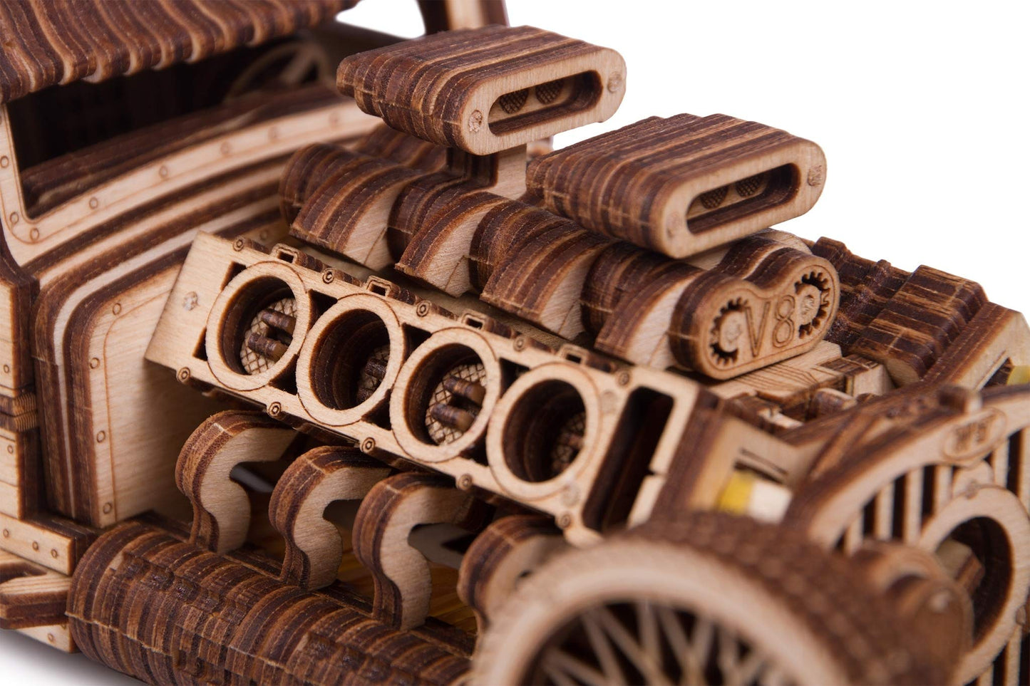 Wood Trick Hot Rod Wooden Model Kit – 260 Pieces, V8 Engine Motion | DIY Mechanical Puzzle for Adults