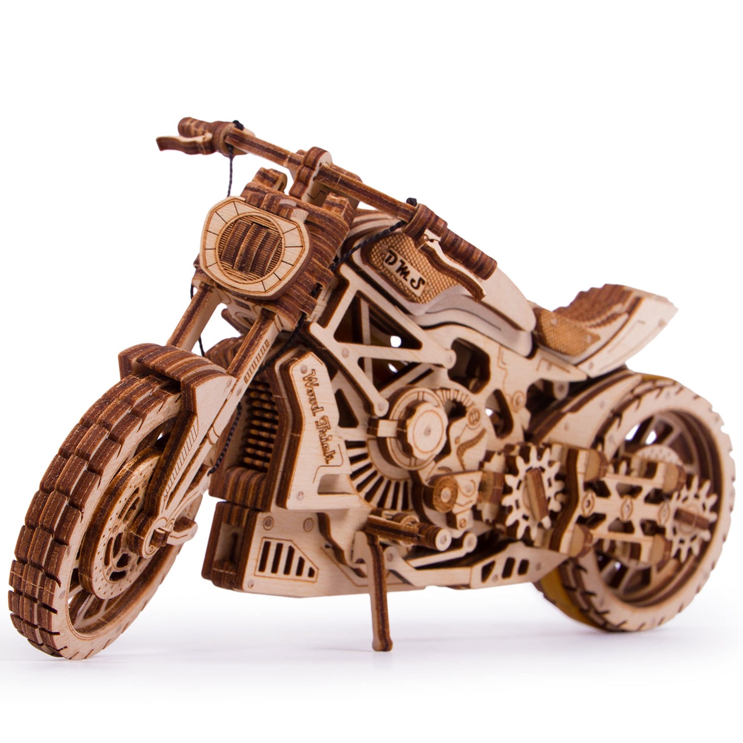 Wood Trick Motorcycle Kit with Rubber Band Motor – 16 ft Run (3D Puzzle for Adults)