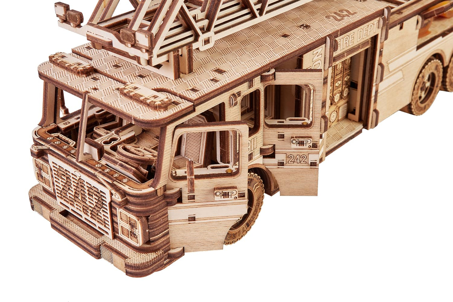Wood Trick Rescue Firetruck Movable – 3D Wooden Model Kit with Rotating Ladder
