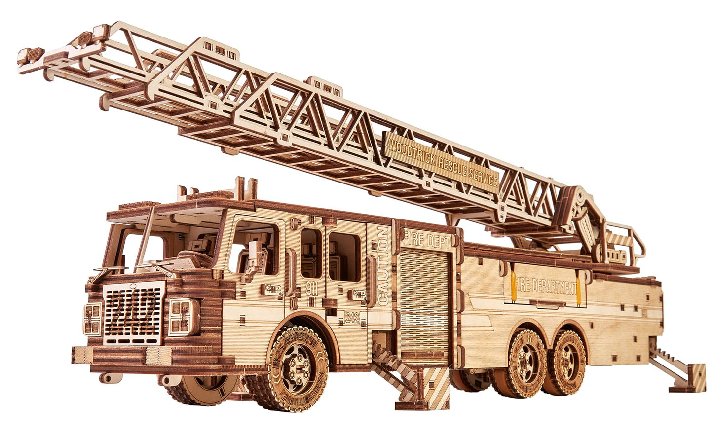 Wood Trick Rescue Firetruck Movable – 3D Wooden Model Kit with Rotating Ladder