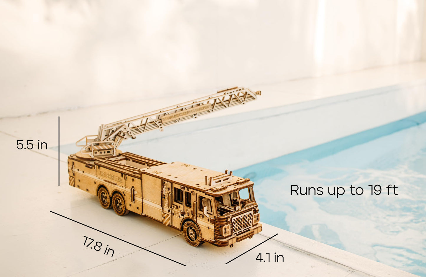 Wood Trick Rescue Firetruck Movable – 3D Wooden Model Kit with Rotating Ladder