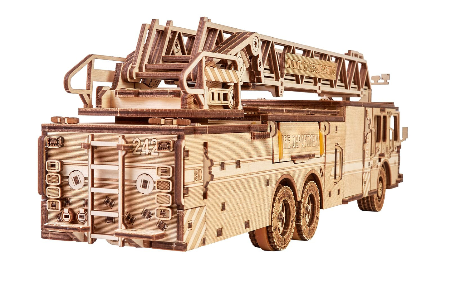 Wood Trick Rescue Firetruck Movable – 3D Wooden Model Kit with Rotating Ladder