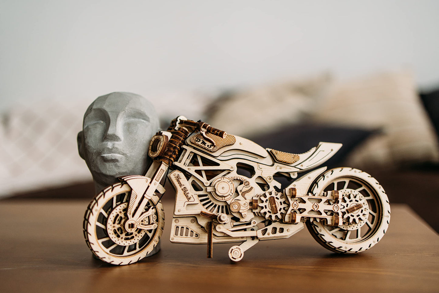 Wood Trick Motorcycle Kit with Rubber Band Motor – 16 ft Run (3D Puzzle for Adults)
