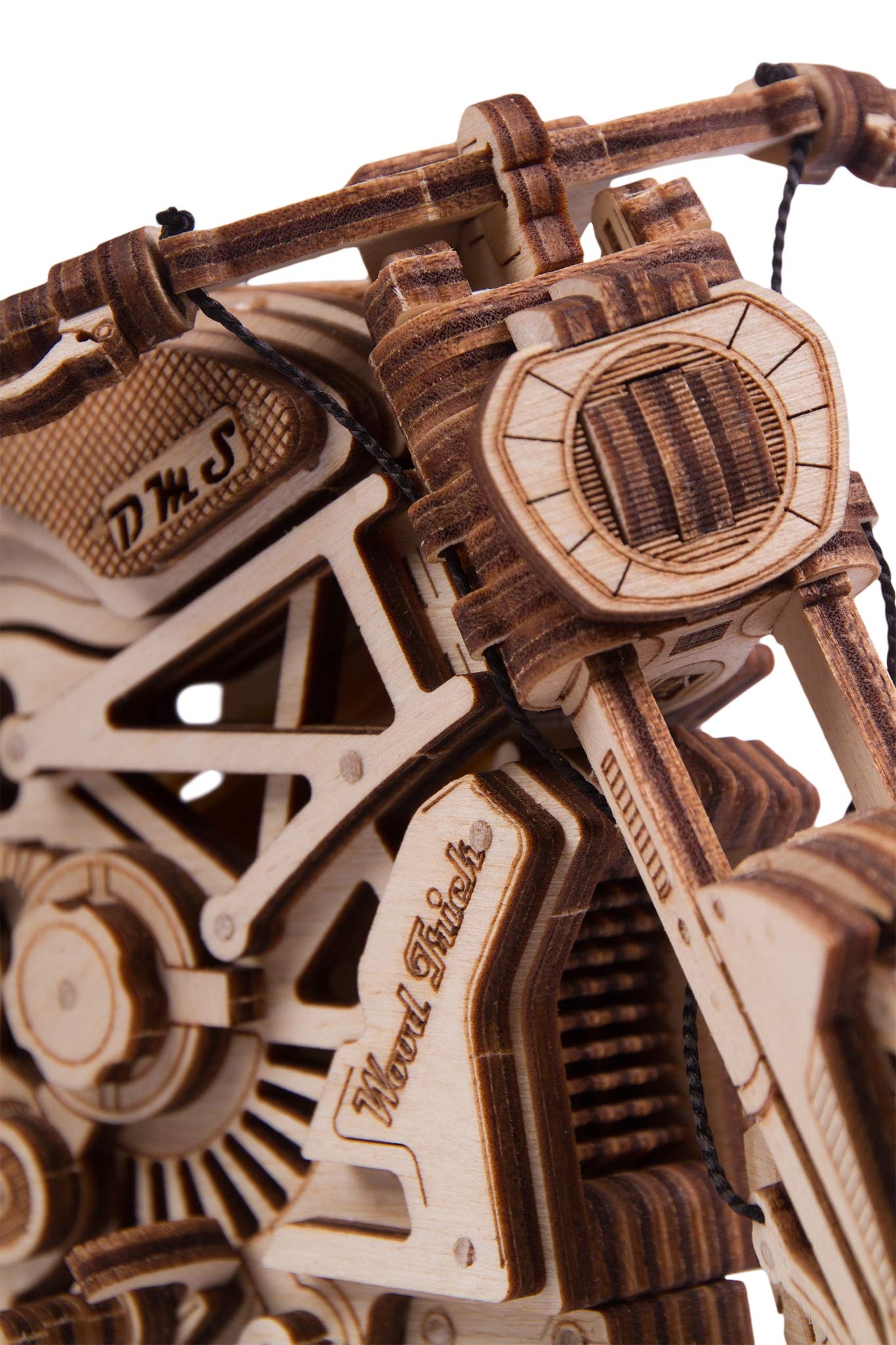 Wood Trick Motorcycle Kit with Rubber Band Motor – 16 ft Run (3D Puzzle for Adults)