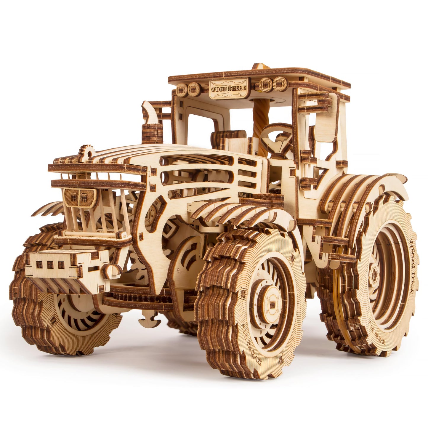 Wood Trick Wooden Mechanical Tractor Model Kit – 401-Piece, 11x7 in, 2 Speeds, Rubber Band Motor