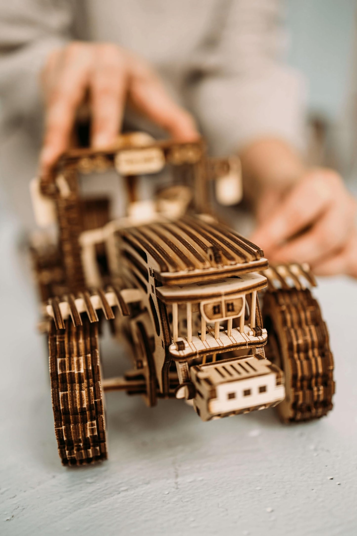 Wood Trick Wooden Mechanical Tractor Model Kit – 401-Piece, 11x7 in, 2 Speeds, Rubber Band Motor