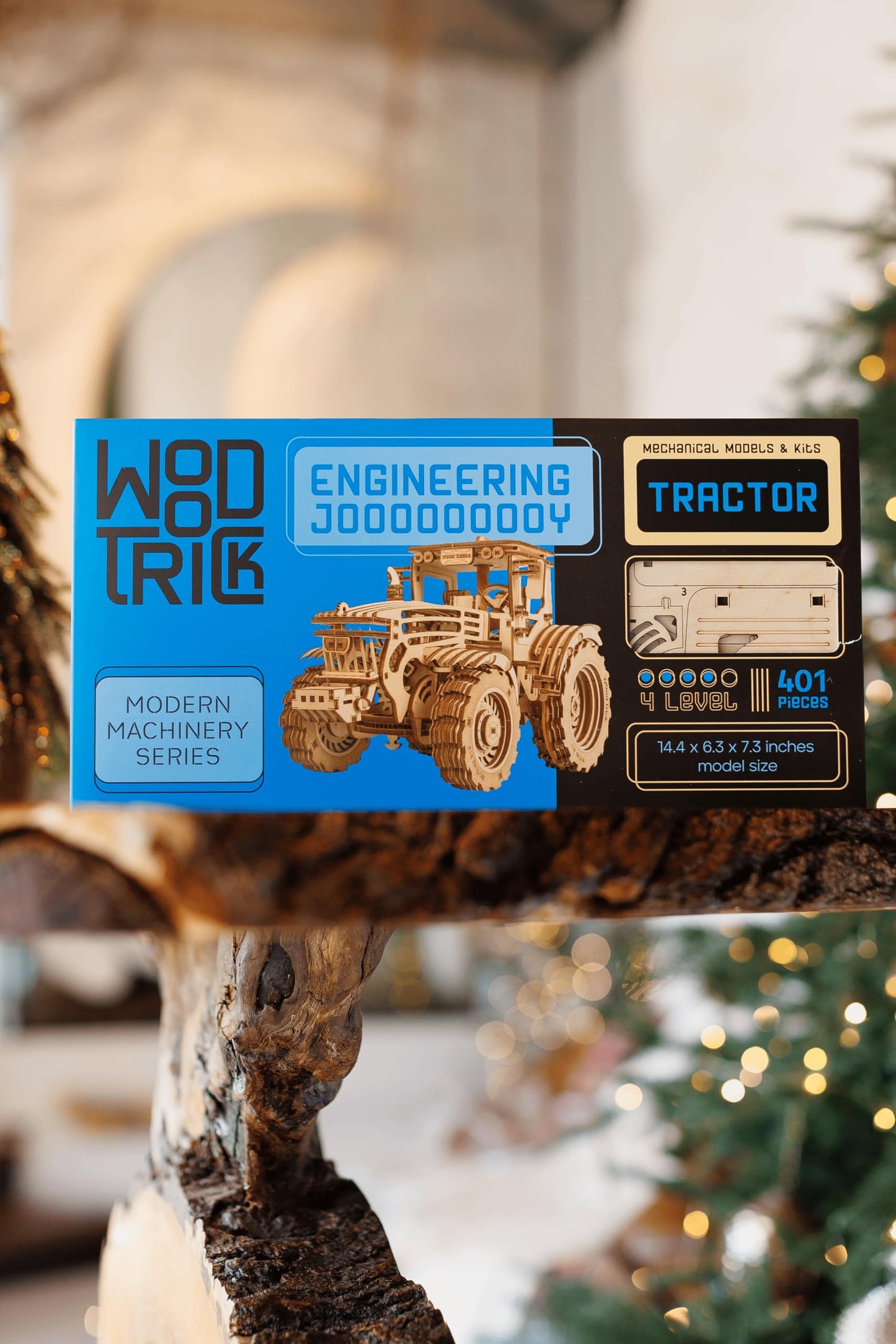 Wood Trick Wooden Mechanical Tractor Model Kit – 401-Piece, 11x7 in, 2 Speeds, Rubber Band Motor
