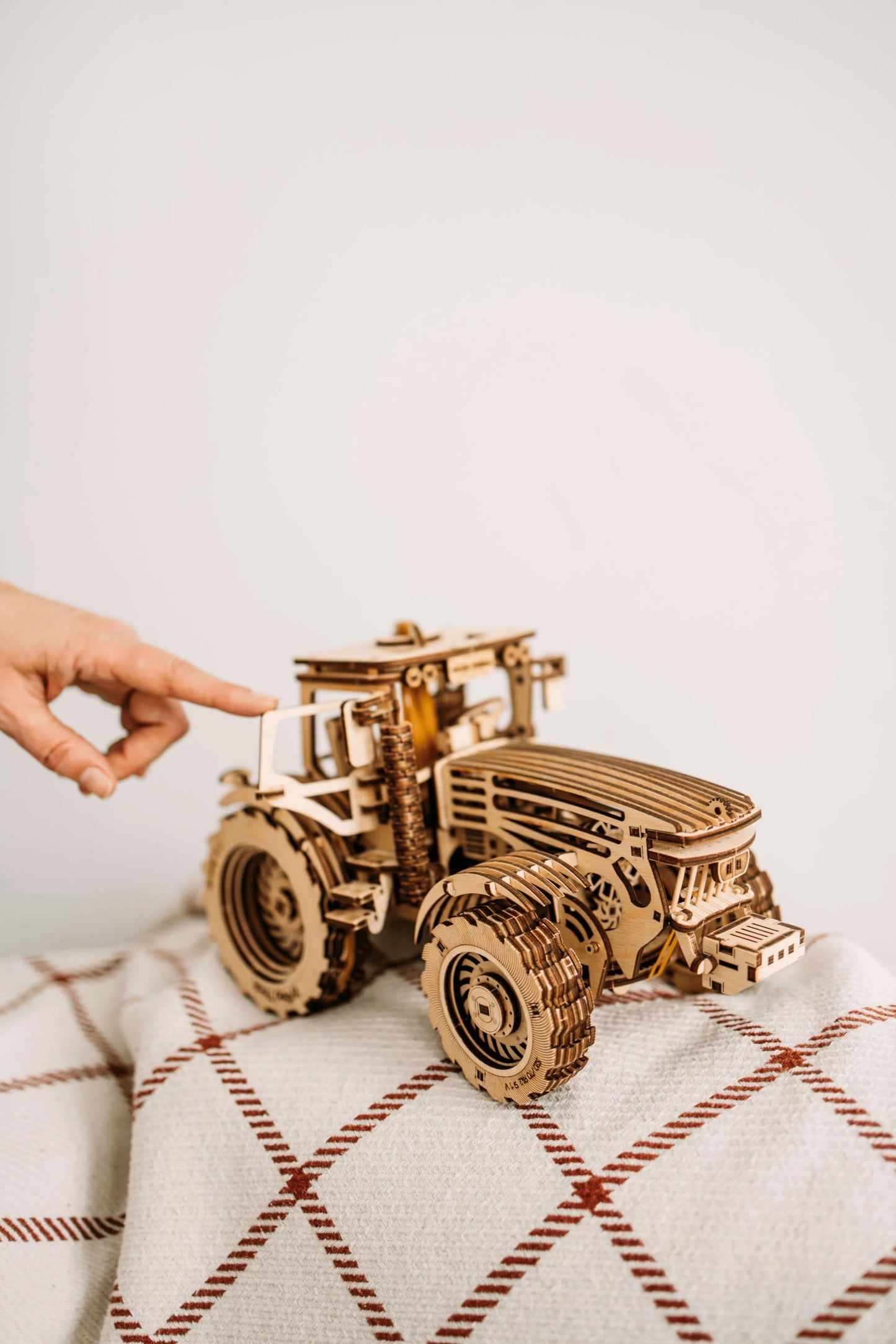 Wood Trick Wooden Mechanical Tractor Model Kit – 401-Piece, 11x7 in, 2 Speeds, Rubber Band Motor